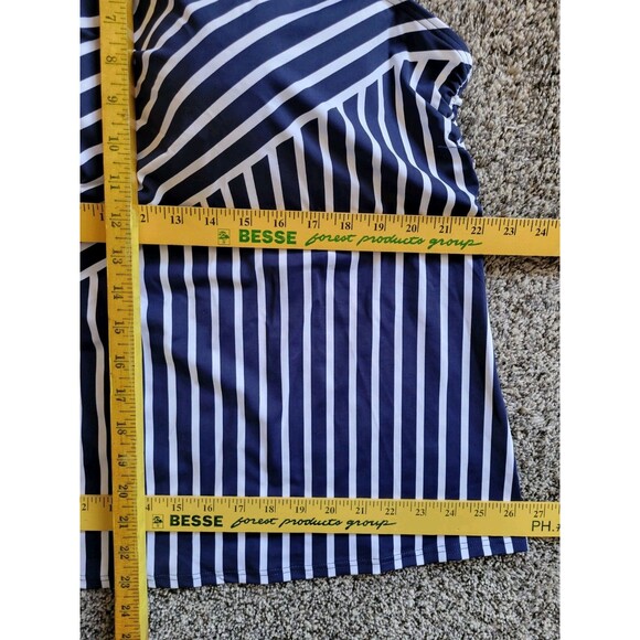 Women's Navy 24W Swim Top High Neck Padded Bra Lands' End Modest 3X Striped S36 - Picture 3 of 5